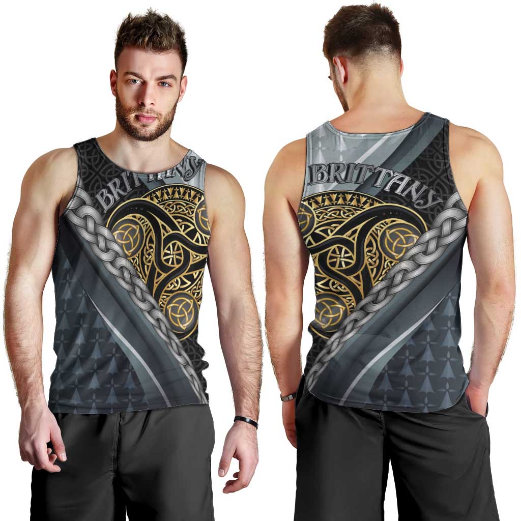 Brittany Triskele Celtic Men Tank Top Silver and Gold Sporty Style - Wonder Print Shop
