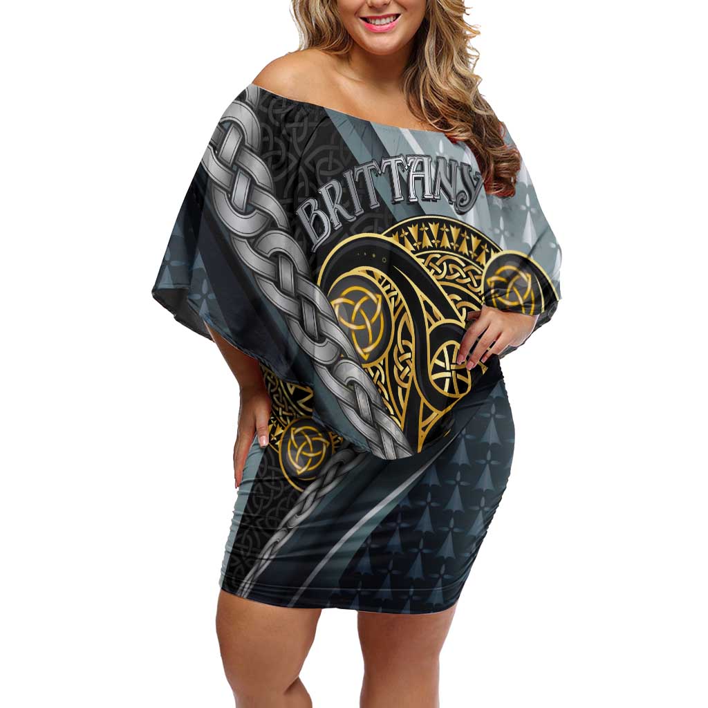 Brittany Triskele Celtic Off Shoulder Short Dress Silver and Gold Sporty Style - Wonder Print Shop