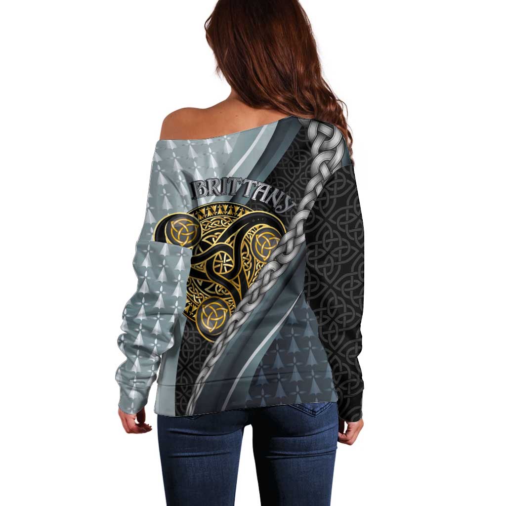 Brittany Triskele Celtic Off Shoulder Sweater Silver and Gold Sporty Style - Wonder Print Shop