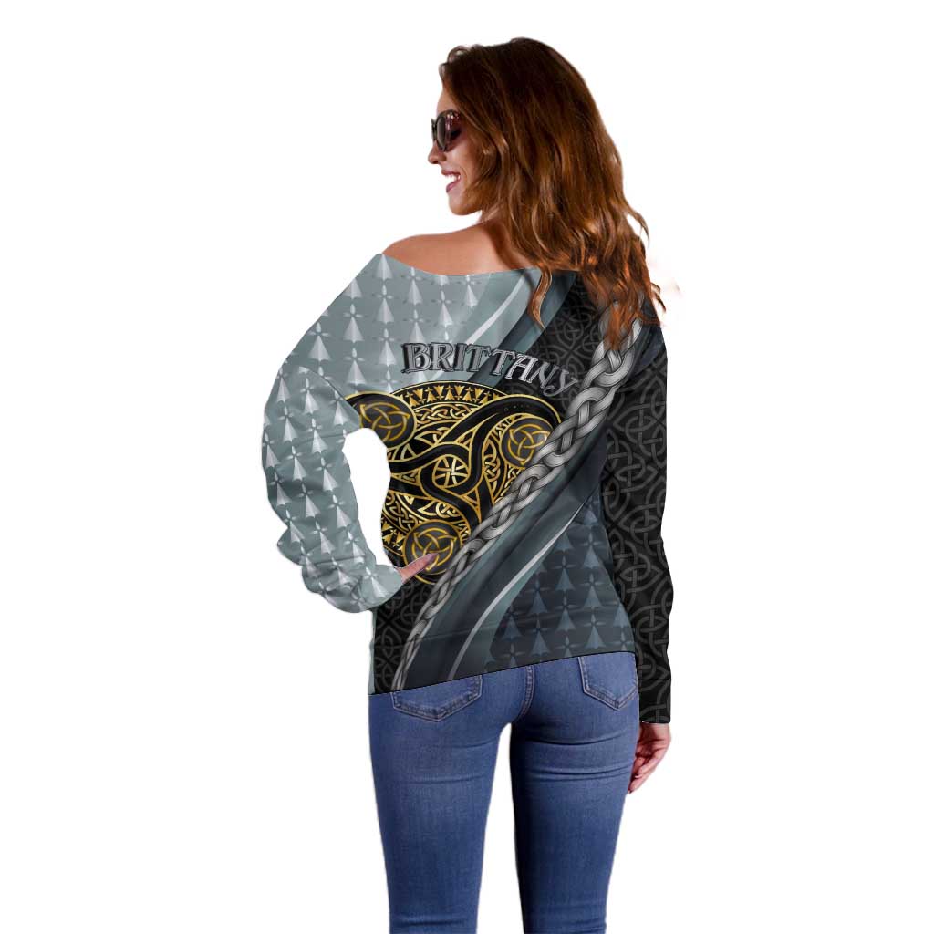 Brittany Triskele Celtic Off Shoulder Sweater Silver and Gold Sporty Style - Wonder Print Shop