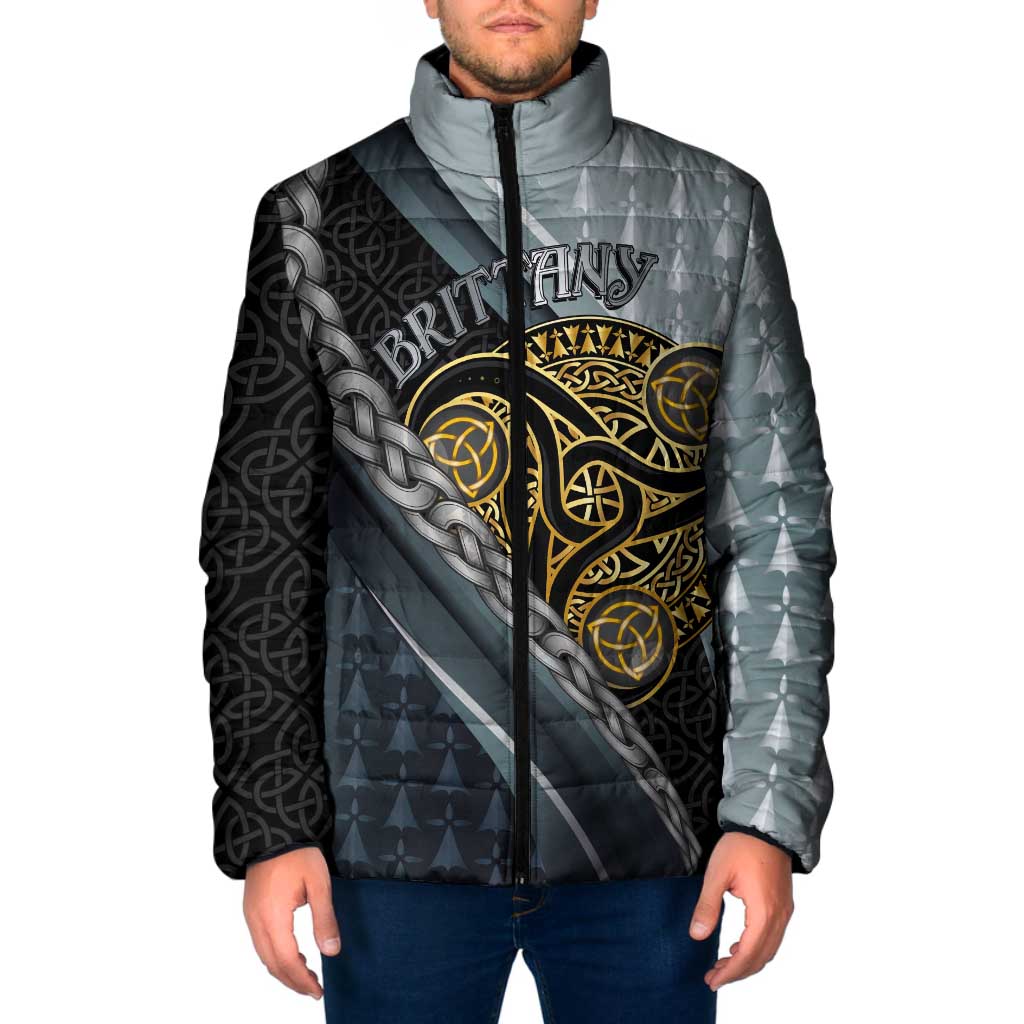 Brittany Triskele Celtic Padded Jacket Silver and Gold Sporty Style - Wonder Print Shop