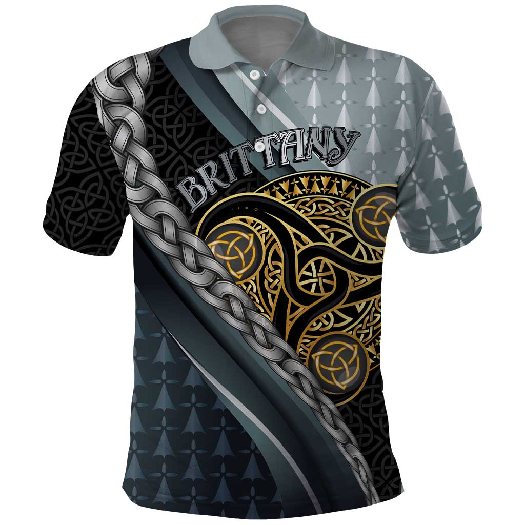 Brittany Triskele Celtic Polo Shirt Silver and Gold Sporty Style - Wonder Print Shop