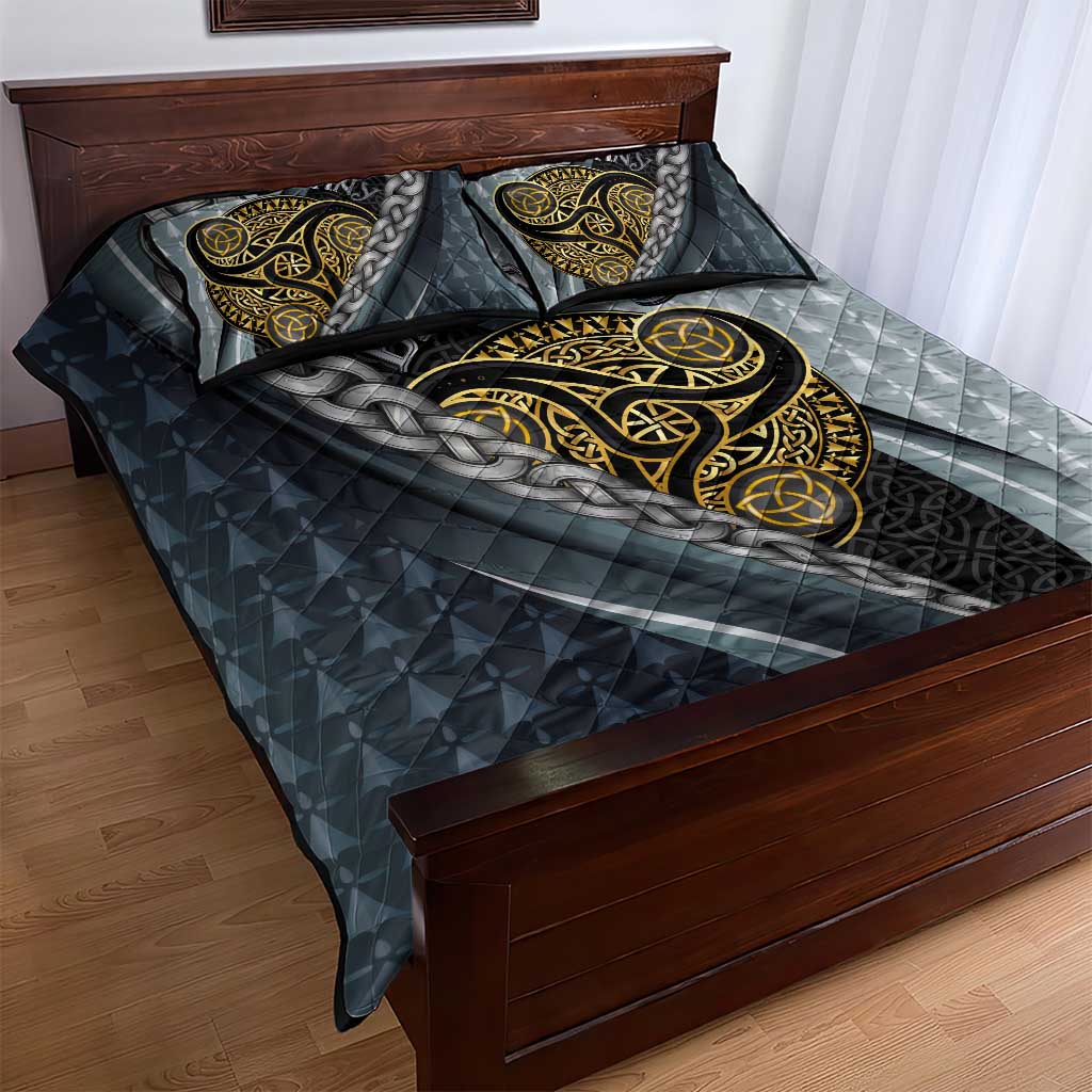Brittany Triskele Celtic Quilt Bed Set Silver and Gold Sporty Style - Wonder Print Shop