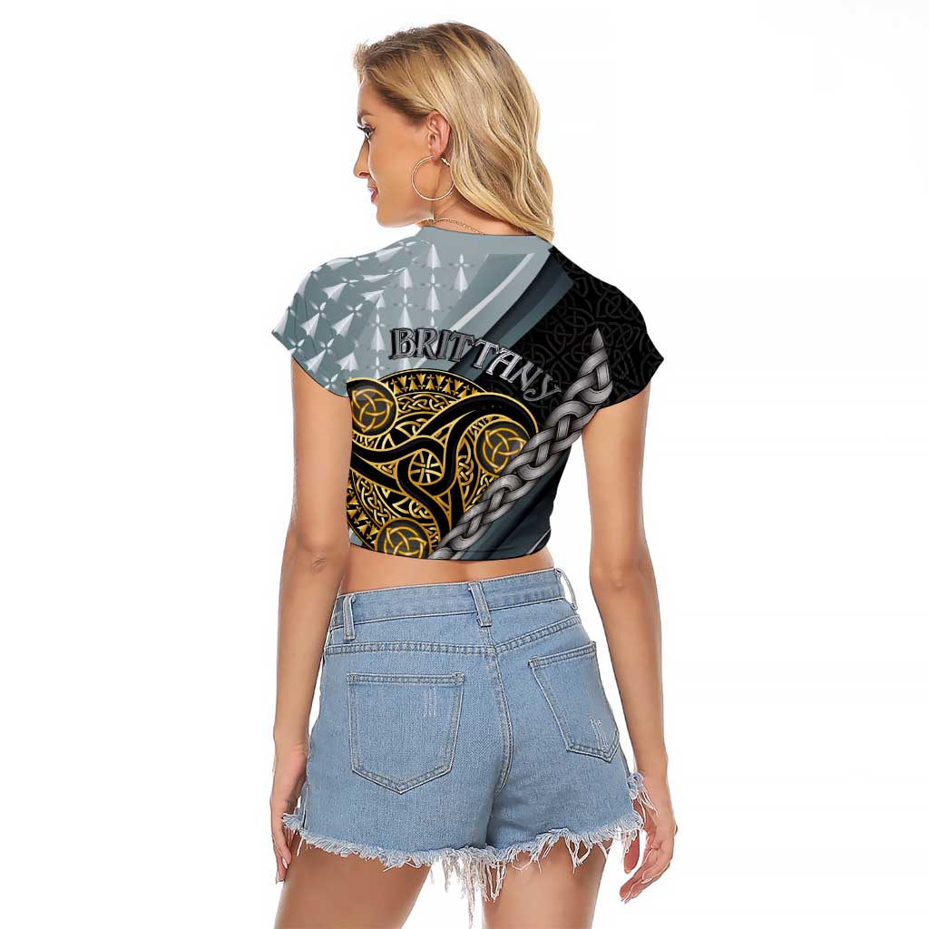 Brittany Triskele Celtic Raglan Cropped T Shirt Silver and Gold Sporty Style - Wonder Print Shop