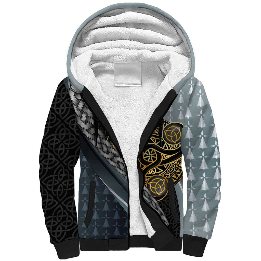 Brittany Triskele Celtic Sherpa Hoodie Silver and Gold Sporty Style - Wonder Print Shop
