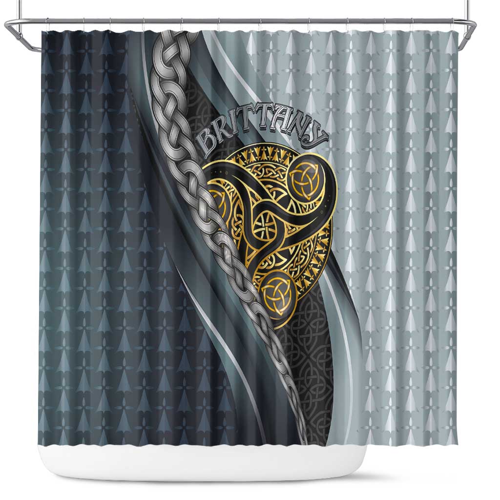 Brittany Triskele Celtic Shower Curtain Silver and Gold Sporty Style - Wonder Print Shop