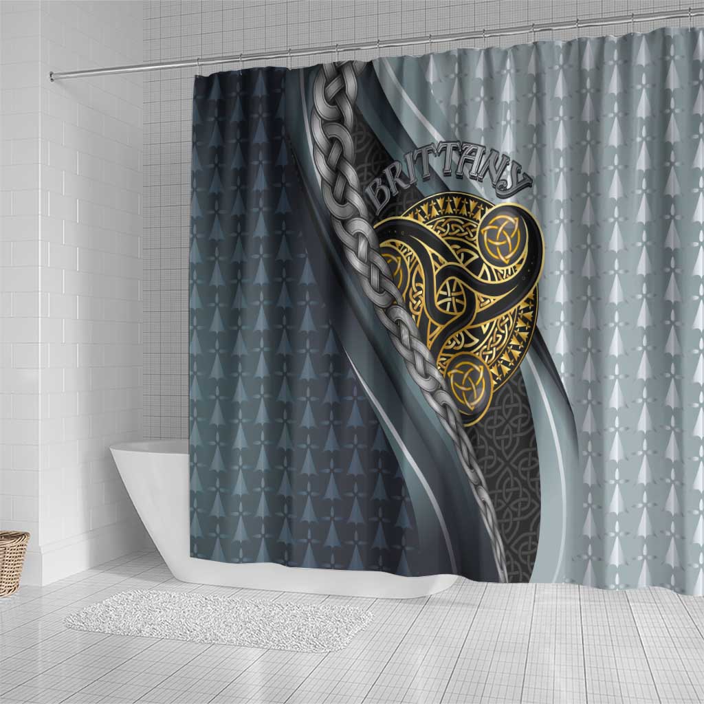 Brittany Triskele Celtic Shower Curtain Silver and Gold Sporty Style - Wonder Print Shop