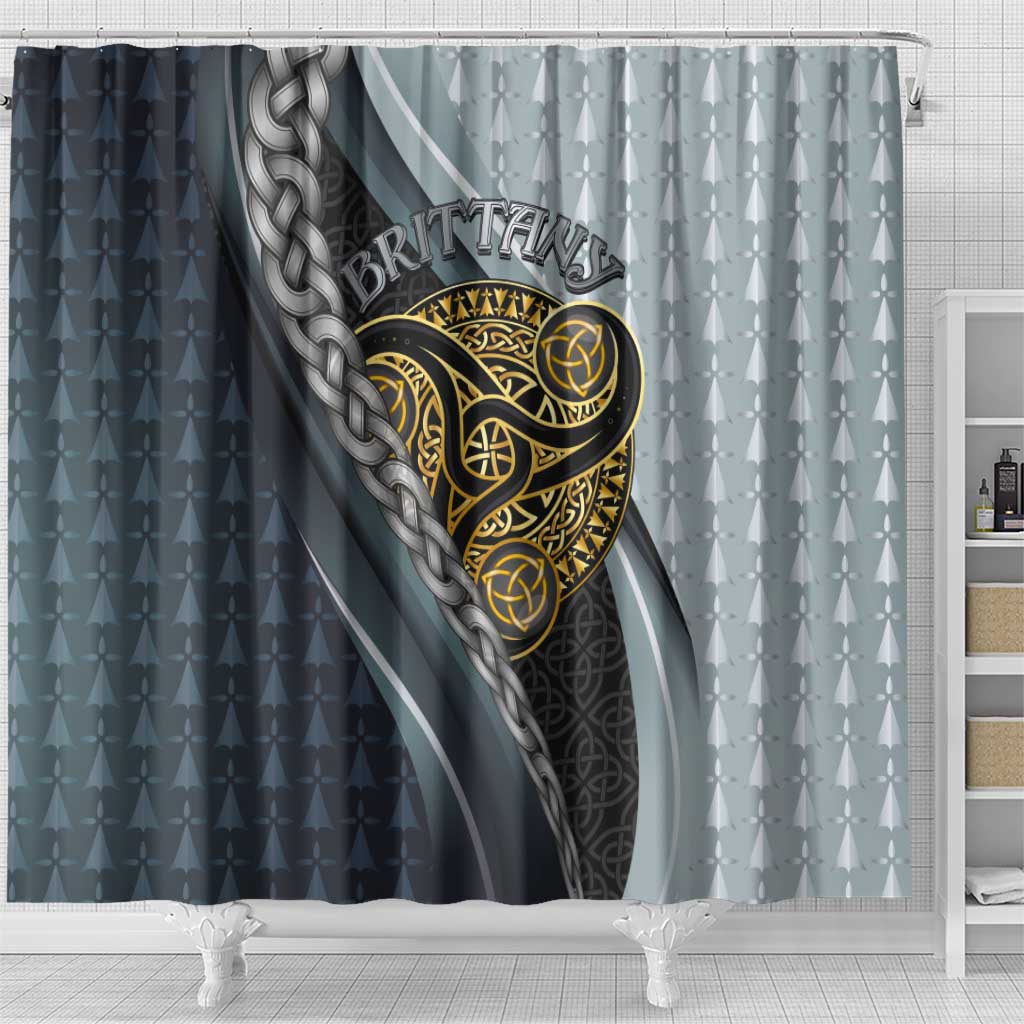 Brittany Triskele Celtic Shower Curtain Silver and Gold Sporty Style - Wonder Print Shop