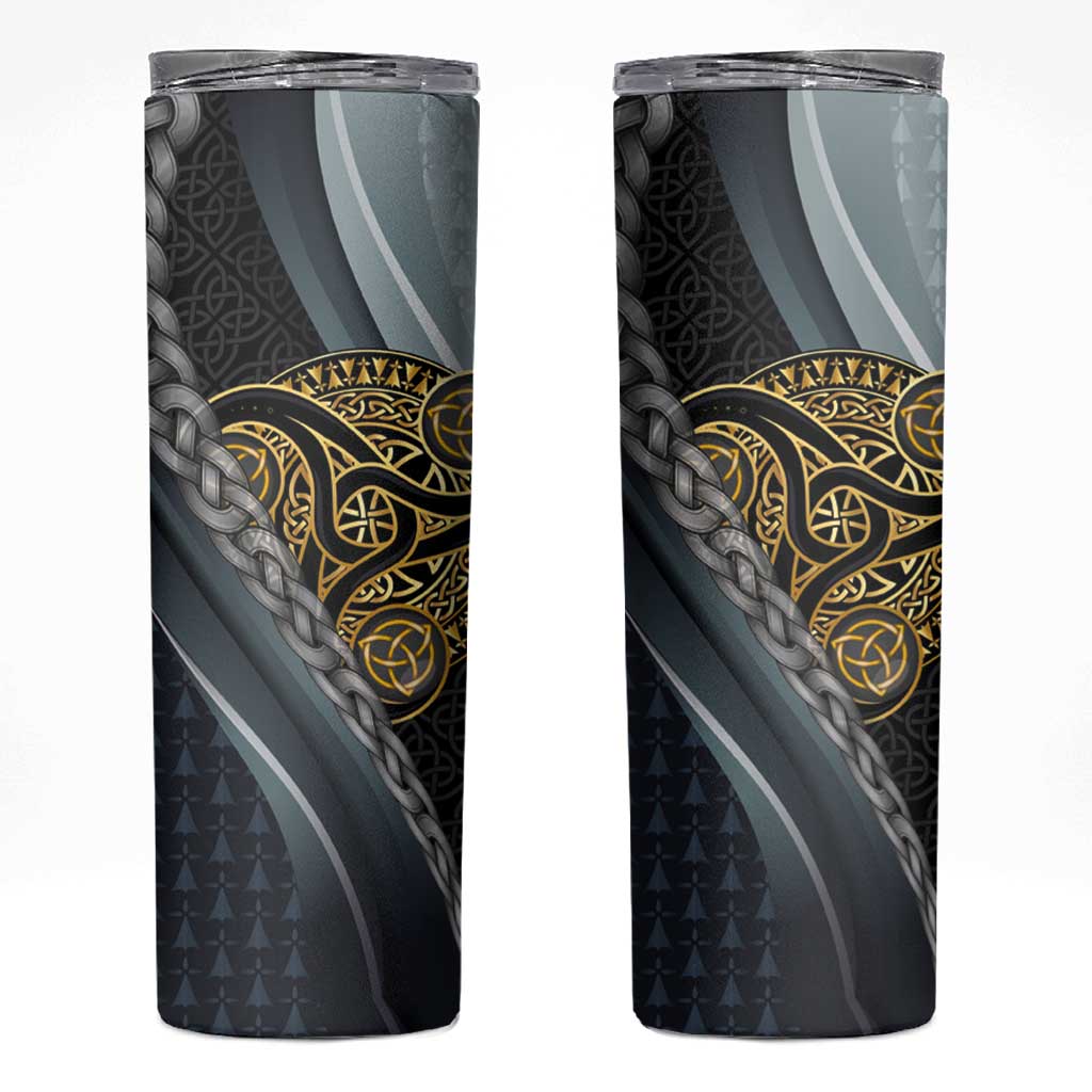 Brittany Triskele Celtic Skinny Tumbler Silver and Gold Sporty Style - Wonder Print Shop