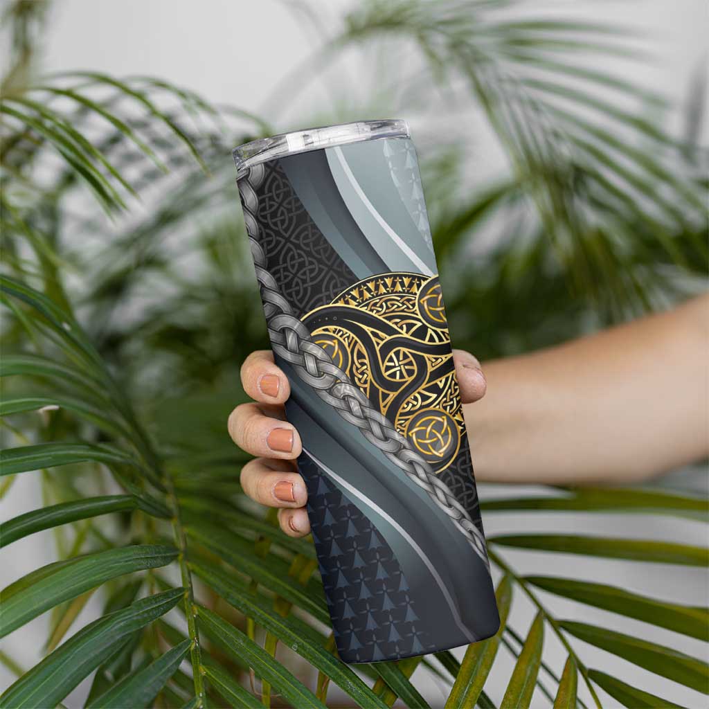 Brittany Triskele Celtic Skinny Tumbler Silver and Gold Sporty Style - Wonder Print Shop