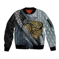 Brittany Triskele Celtic Sleeve Zip Bomber Jacket Silver and Gold Sporty Style - Wonder Print Shop