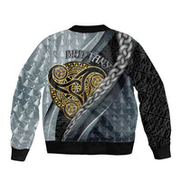 Brittany Triskele Celtic Sleeve Zip Bomber Jacket Silver and Gold Sporty Style - Wonder Print Shop