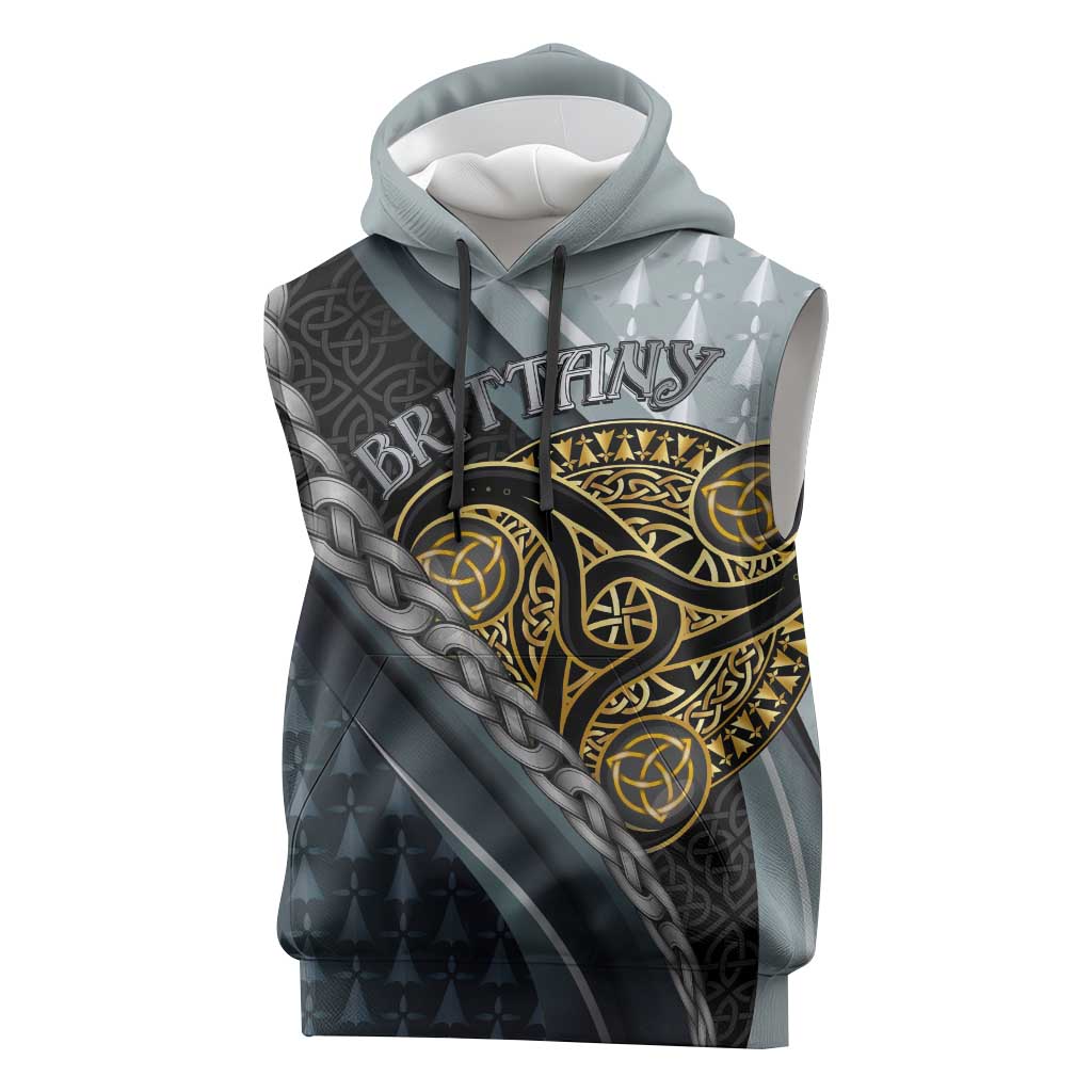 Brittany Triskele Celtic Sleeveless Hoodie Silver and Gold Sporty Style - Wonder Print Shop