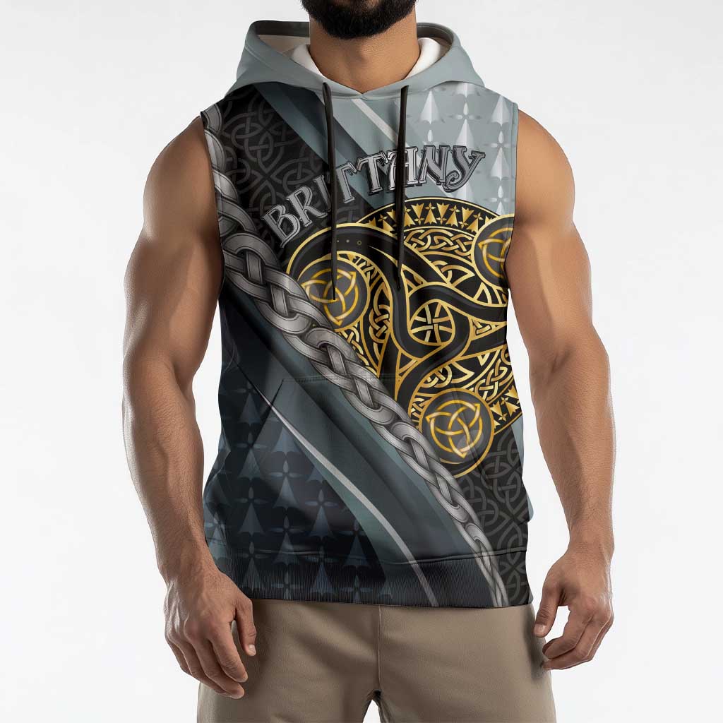 Brittany Triskele Celtic Sleeveless Hoodie Silver and Gold Sporty Style - Wonder Print Shop