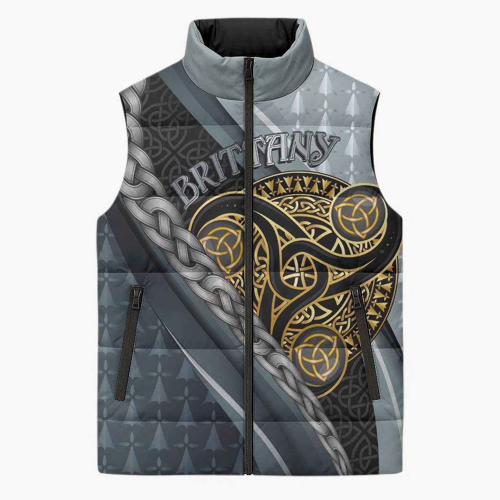 Brittany Triskele Celtic Sleeveless Puffer Jacket Silver and Gold Sporty Style - Wonder Print Shop