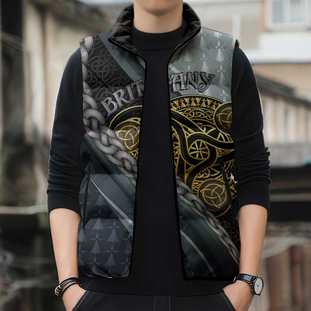 Brittany Triskele Celtic Sleeveless Puffer Jacket Silver and Gold Sporty Style - Wonder Print Shop