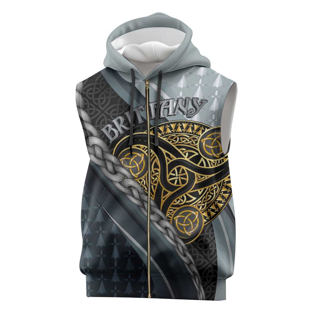 Brittany Triskele Celtic Sleeveless Zip Hoodie Silver and Gold Sporty Style - Wonder Print Shop