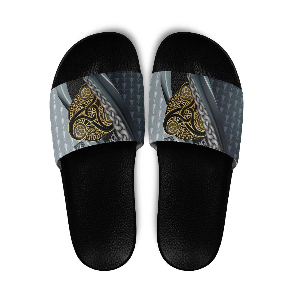 Brittany Triskele Celtic Slide Sandals Silver and Gold Sporty Style - Wonder Print Shop