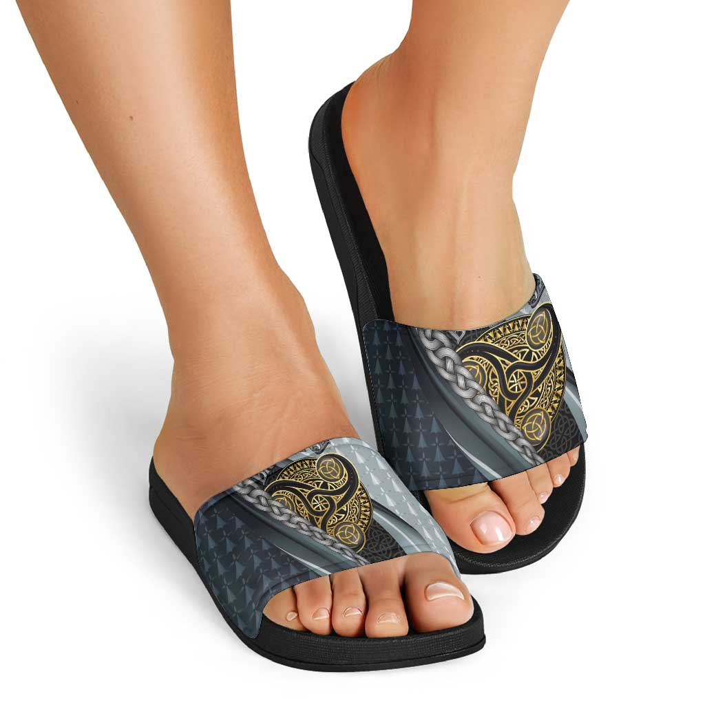 Brittany Triskele Celtic Slide Sandals Silver and Gold Sporty Style - Wonder Print Shop