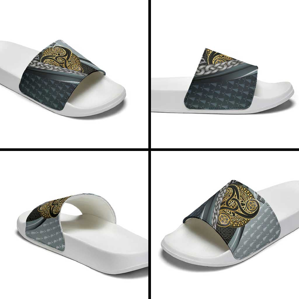 Brittany Triskele Celtic Slide Sandals Silver and Gold Sporty Style - Wonder Print Shop