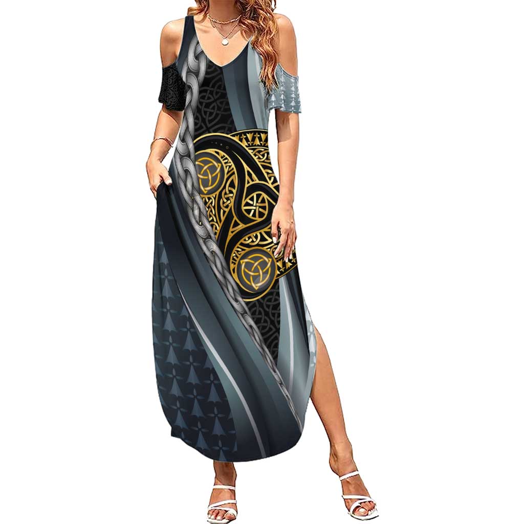 Brittany Triskele Celtic Summer Maxi Dress Silver and Gold Sporty Style - Wonder Print Shop