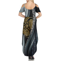 Brittany Triskele Celtic Summer Maxi Dress Silver and Gold Sporty Style - Wonder Print Shop