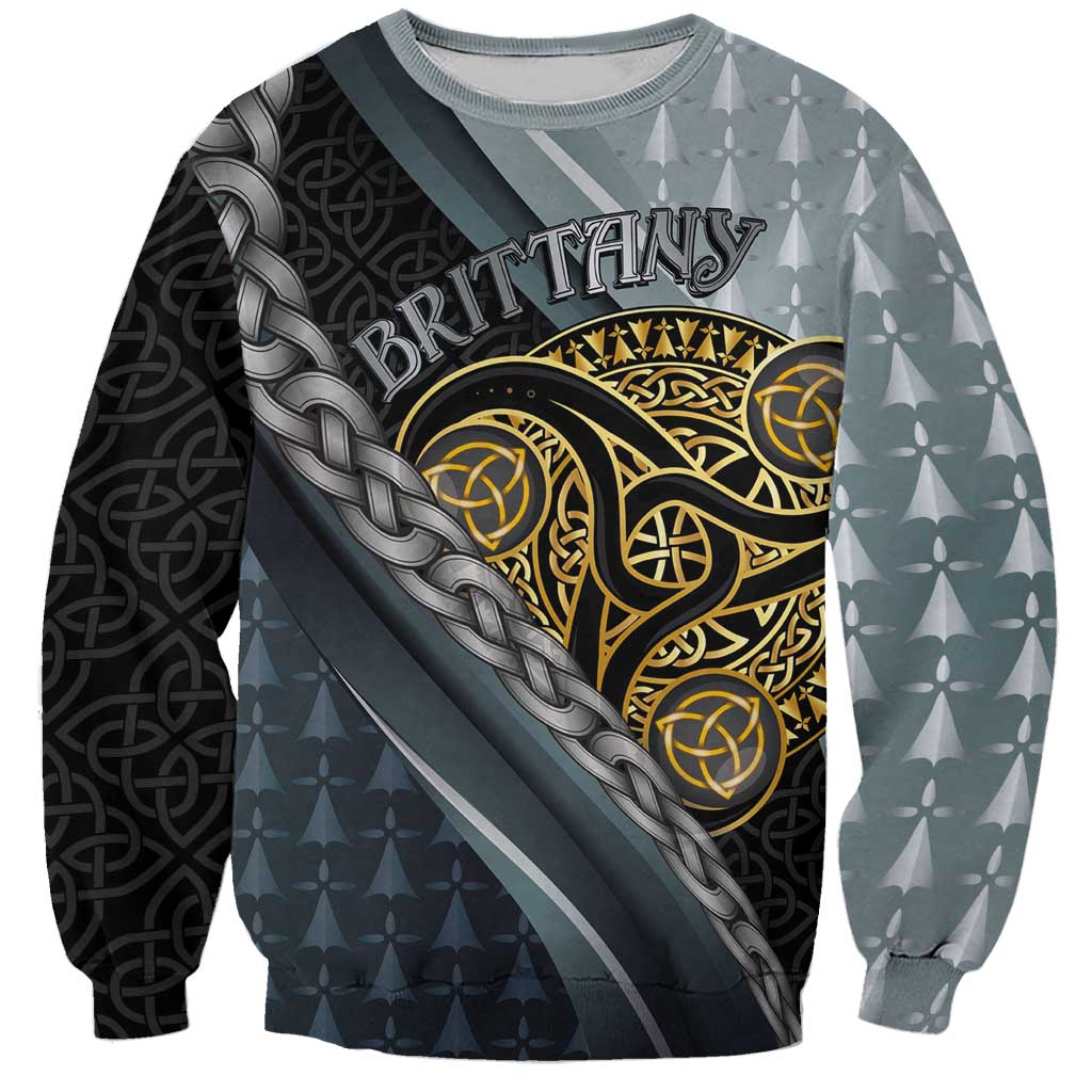 Brittany Triskele Celtic Sweatshirt Silver and Gold Sporty Style - Wonder Print Shop