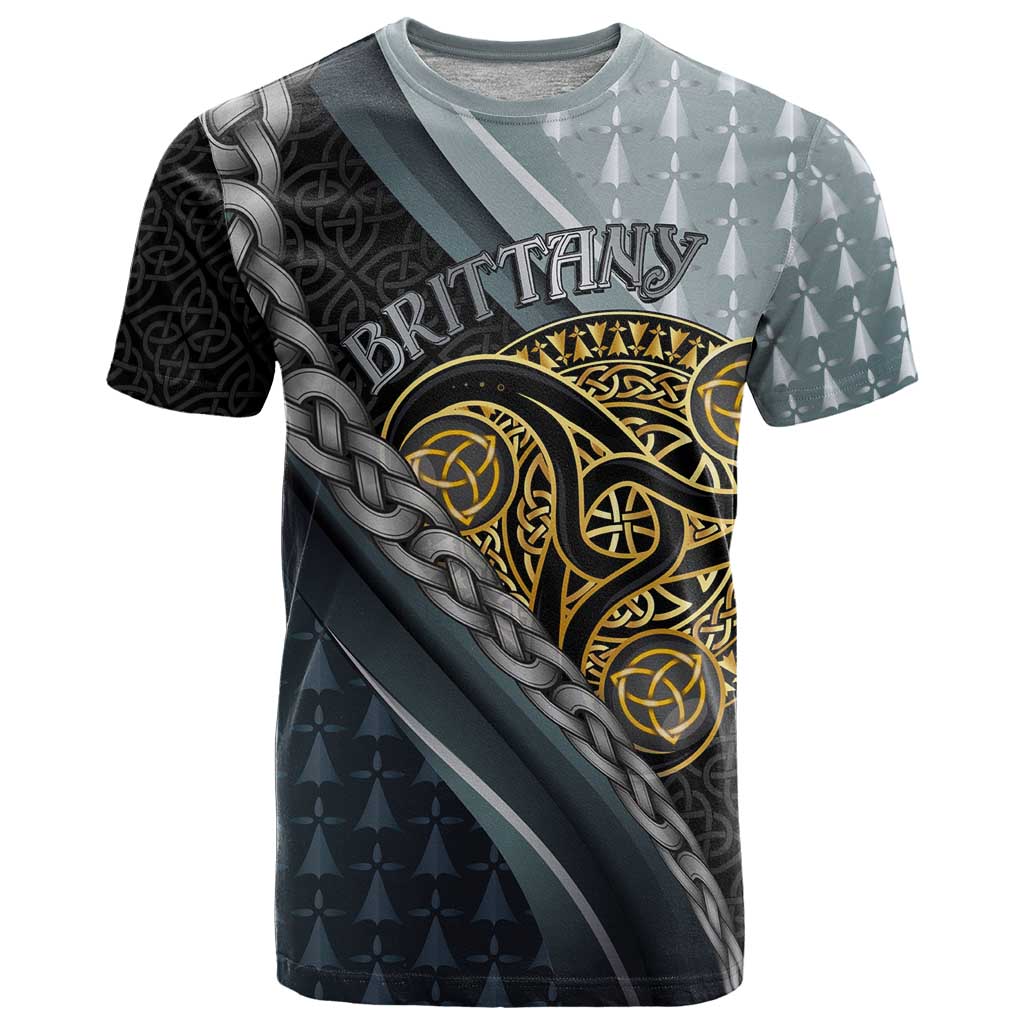 Brittany Triskele Celtic T Shirt Silver and Gold Sporty Style - Wonder Print Shop