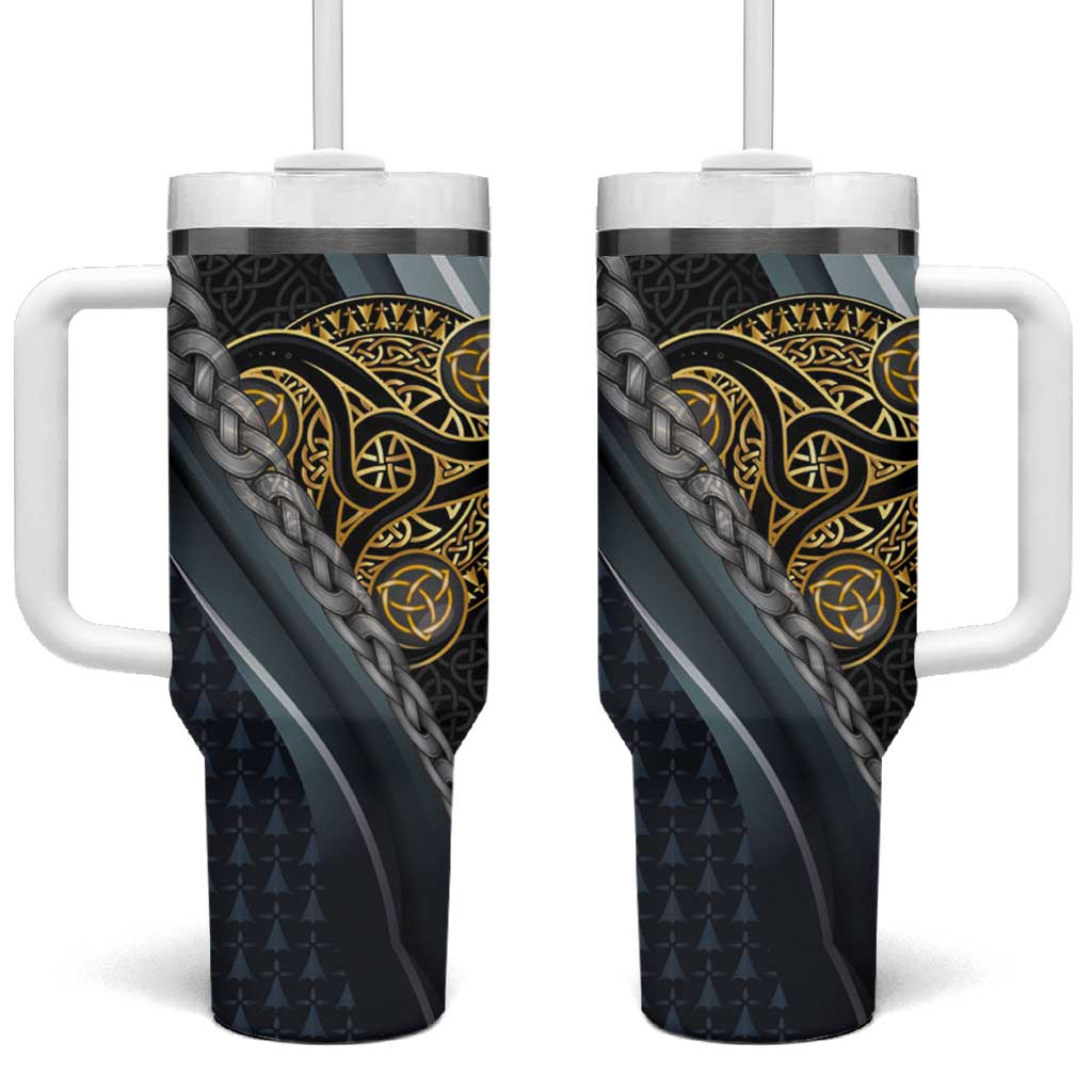 Brittany Triskele Celtic Tumbler With Handle Silver and Gold Sporty Style - Wonder Print Shop