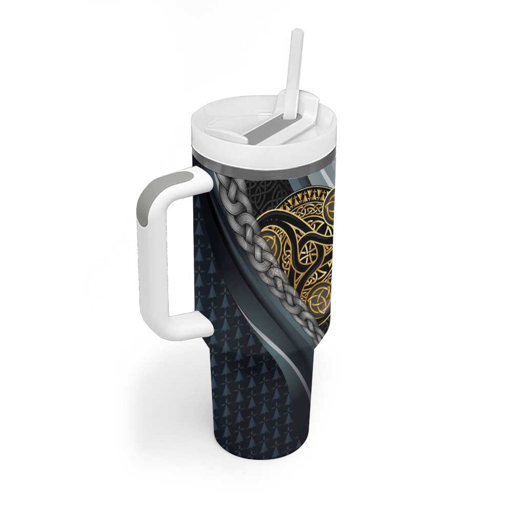 Brittany Triskele Celtic Tumbler With Handle Silver and Gold Sporty Style - Wonder Print Shop