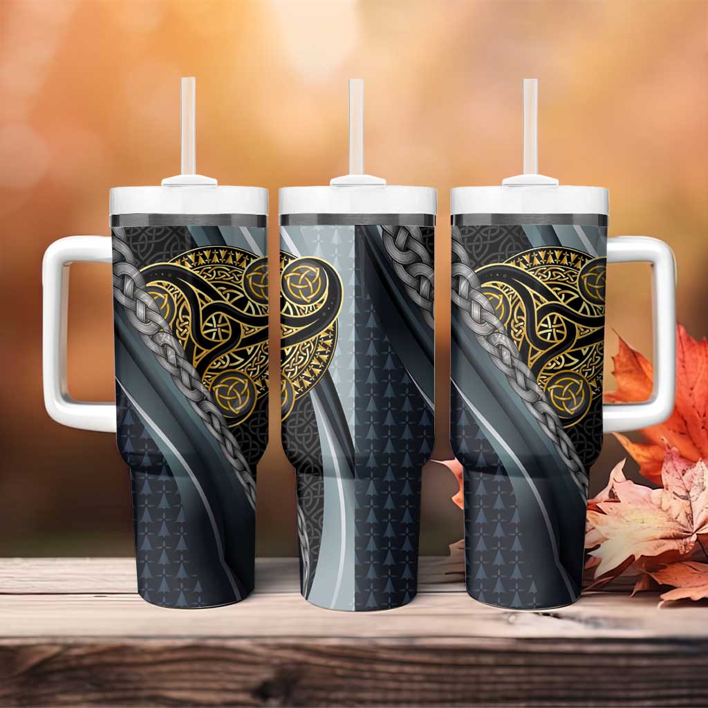 Brittany Triskele Celtic Tumbler With Handle Silver and Gold Sporty Style - Wonder Print Shop