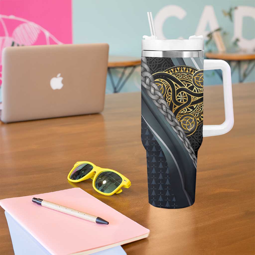 Brittany Triskele Celtic Tumbler With Handle Silver and Gold Sporty Style - Wonder Print Shop