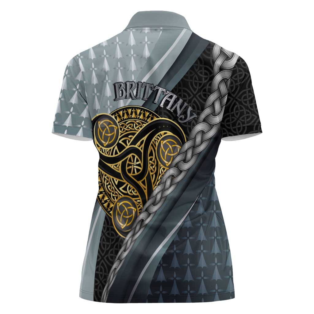 Brittany Triskele Celtic Women Polo Shirt Silver and Gold Sporty Style - Wonder Print Shop