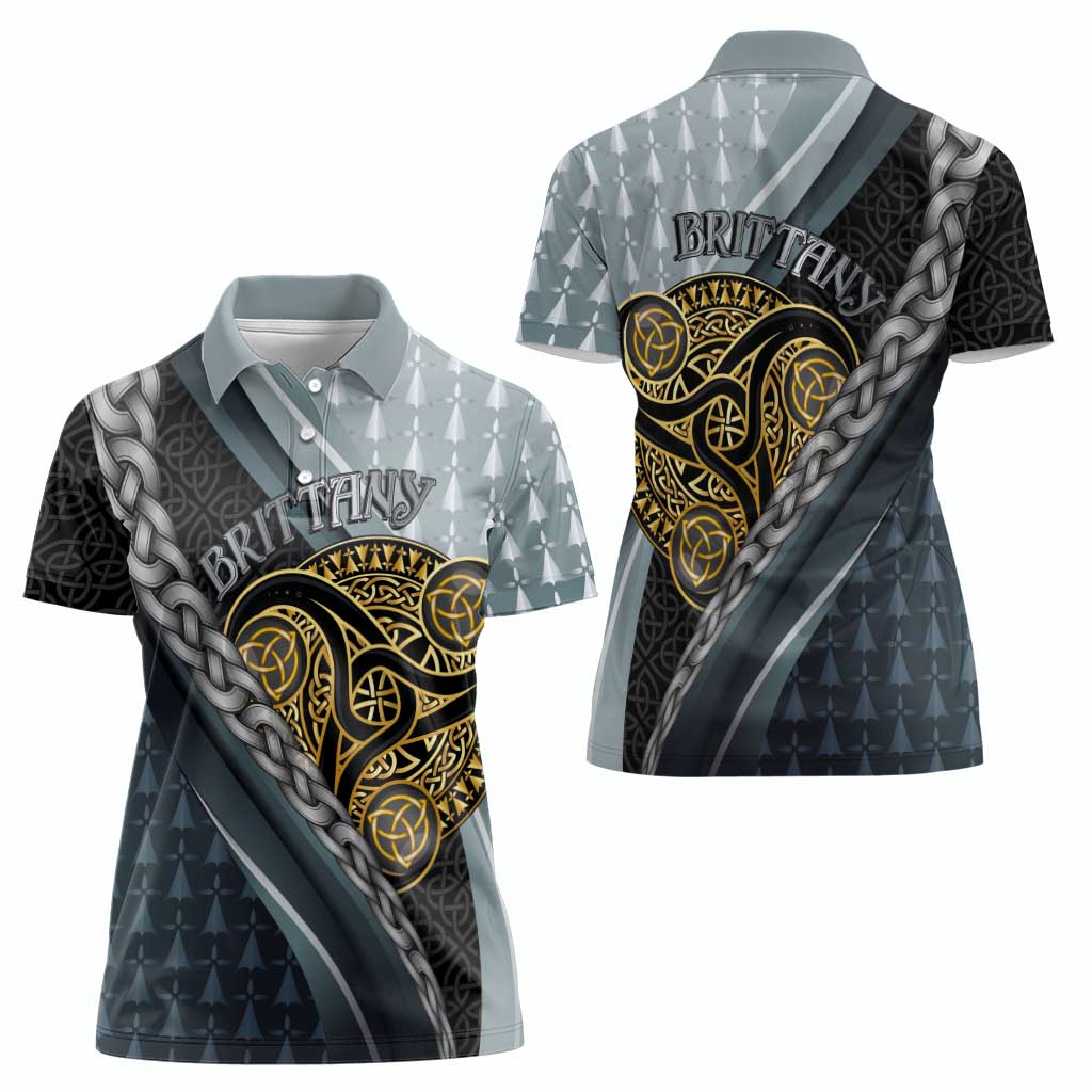 Brittany Triskele Celtic Women Polo Shirt Silver and Gold Sporty Style - Wonder Print Shop