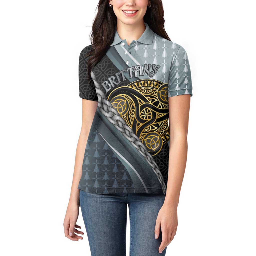 Brittany Triskele Celtic Women Polo Shirt Silver and Gold Sporty Style - Wonder Print Shop
