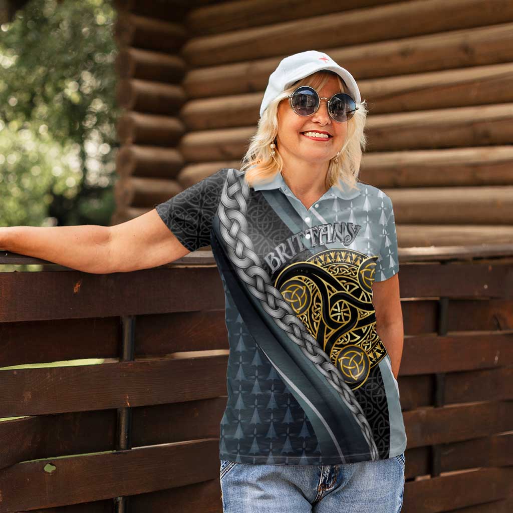 Brittany Triskele Celtic Women Polo Shirt Silver and Gold Sporty Style - Wonder Print Shop