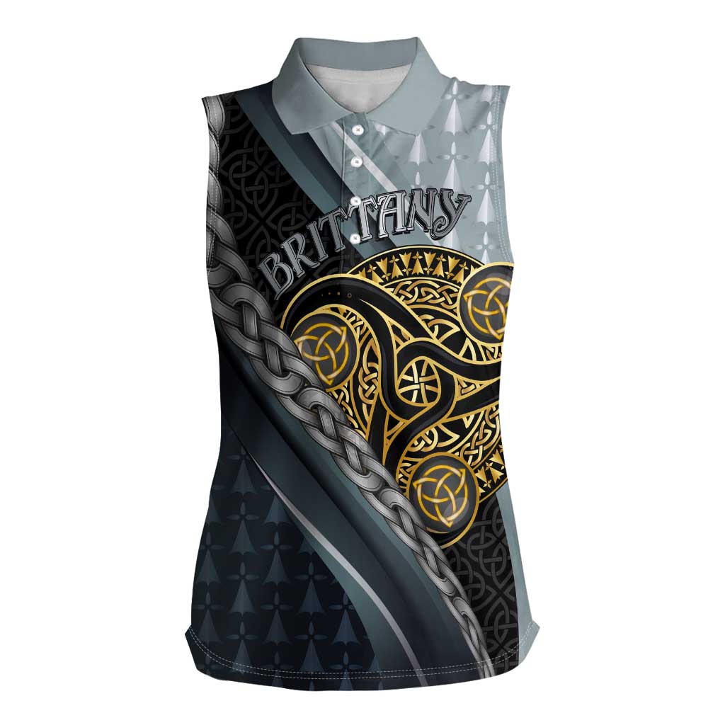 Brittany Triskele Celtic Women Sleeveless Polo Shirt Silver and Gold Sporty Style - Wonder Print Shop