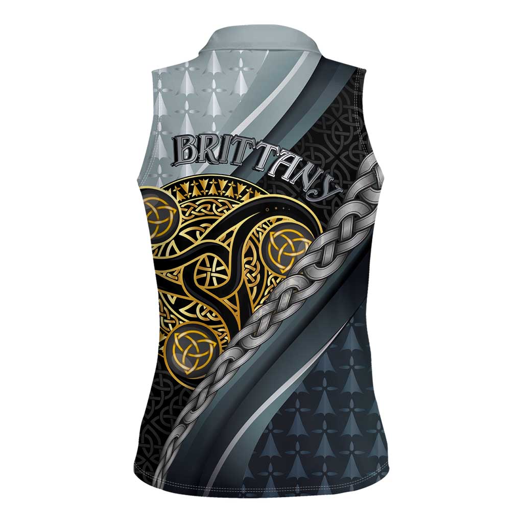 Brittany Triskele Celtic Women Sleeveless Polo Shirt Silver and Gold Sporty Style - Wonder Print Shop