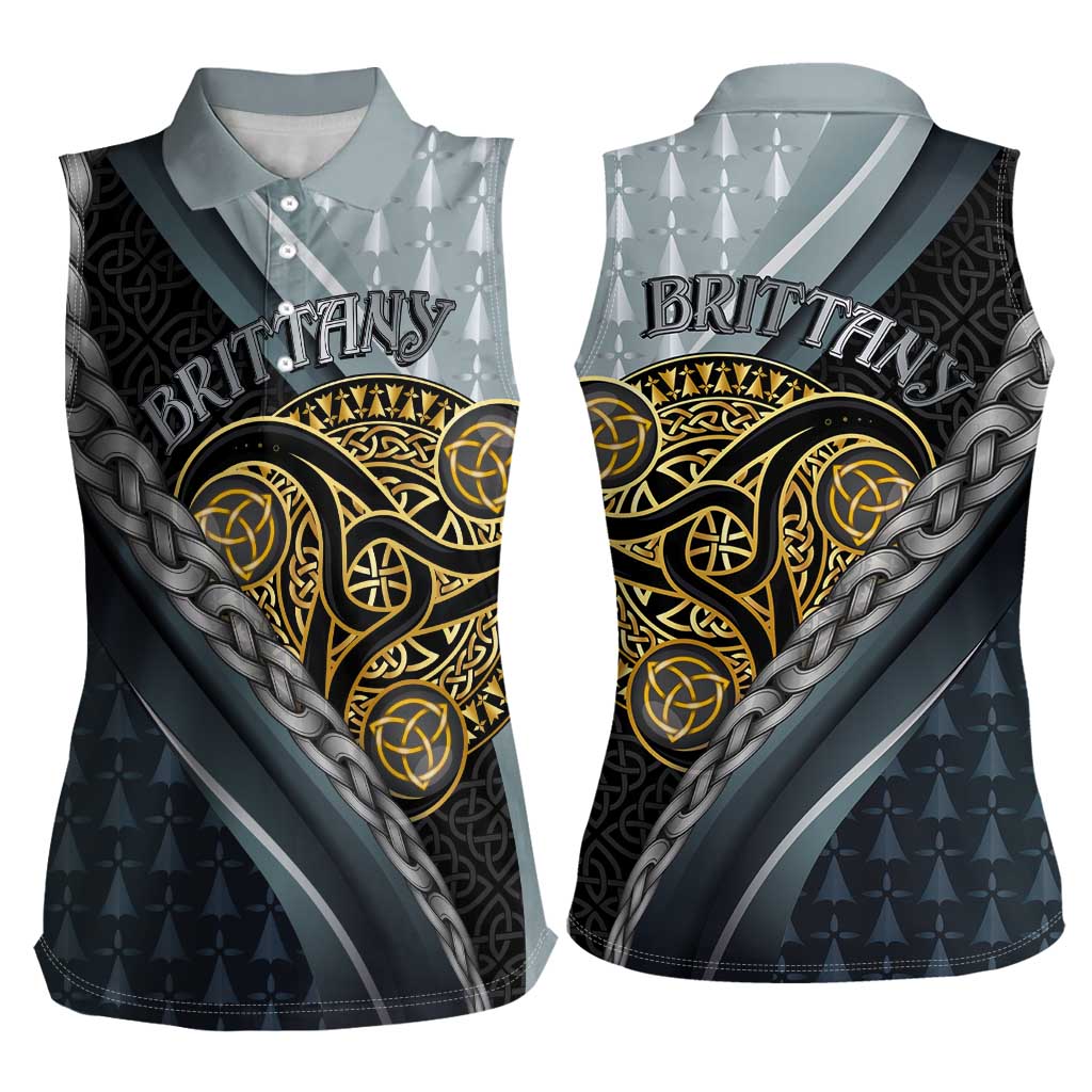 Brittany Triskele Celtic Women Sleeveless Polo Shirt Silver and Gold Sporty Style - Wonder Print Shop