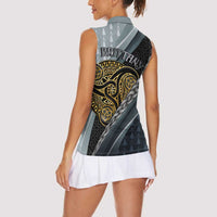 Brittany Triskele Celtic Women Sleeveless Polo Shirt Silver and Gold Sporty Style - Wonder Print Shop