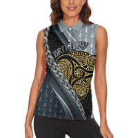 Brittany Triskele Celtic Women Sleeveless Polo Shirt Silver and Gold Sporty Style - Wonder Print Shop