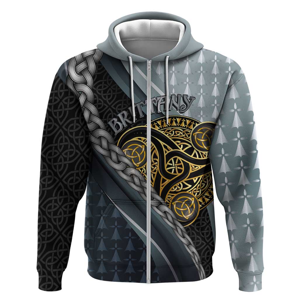 Brittany Triskele Celtic Zip Hoodie Silver and Gold Sporty Style - Wonder Print Shop