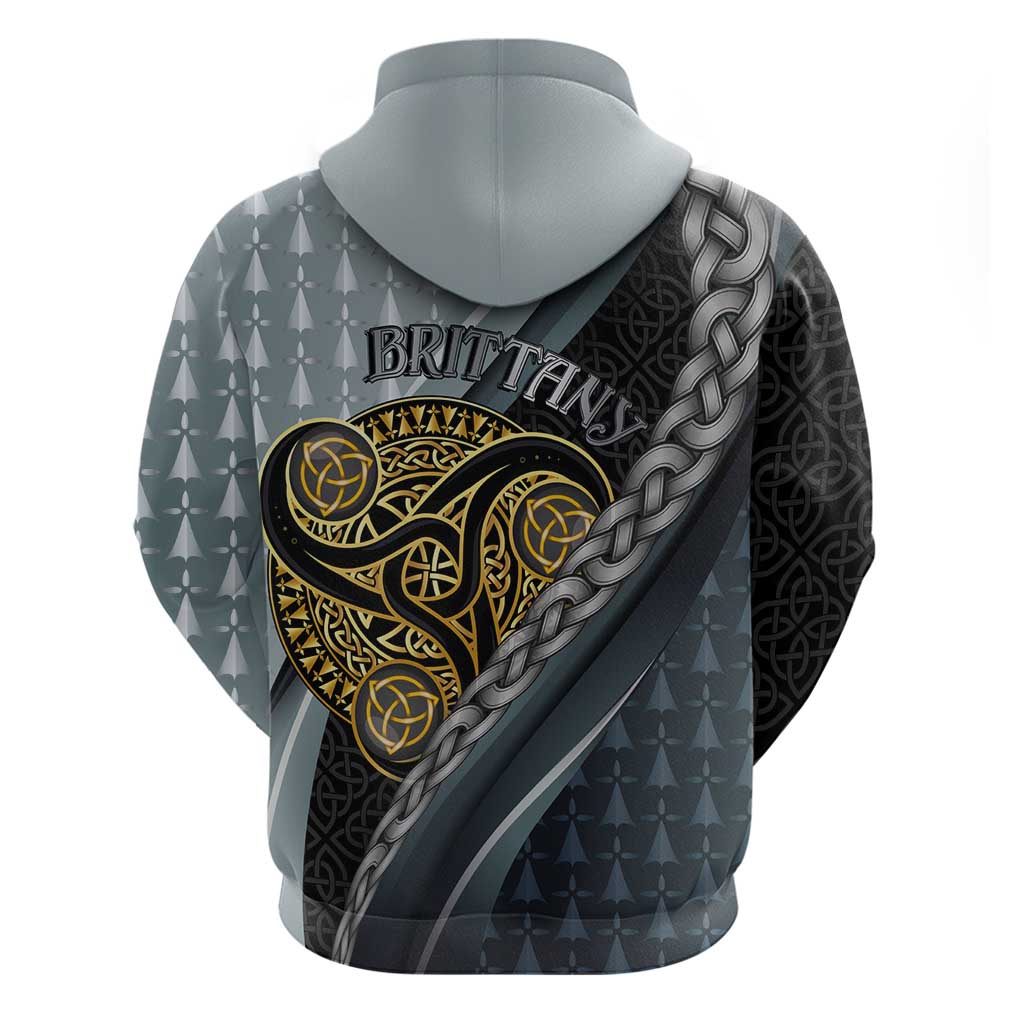 Brittany Triskele Celtic Zip Hoodie Silver and Gold Sporty Style - Wonder Print Shop