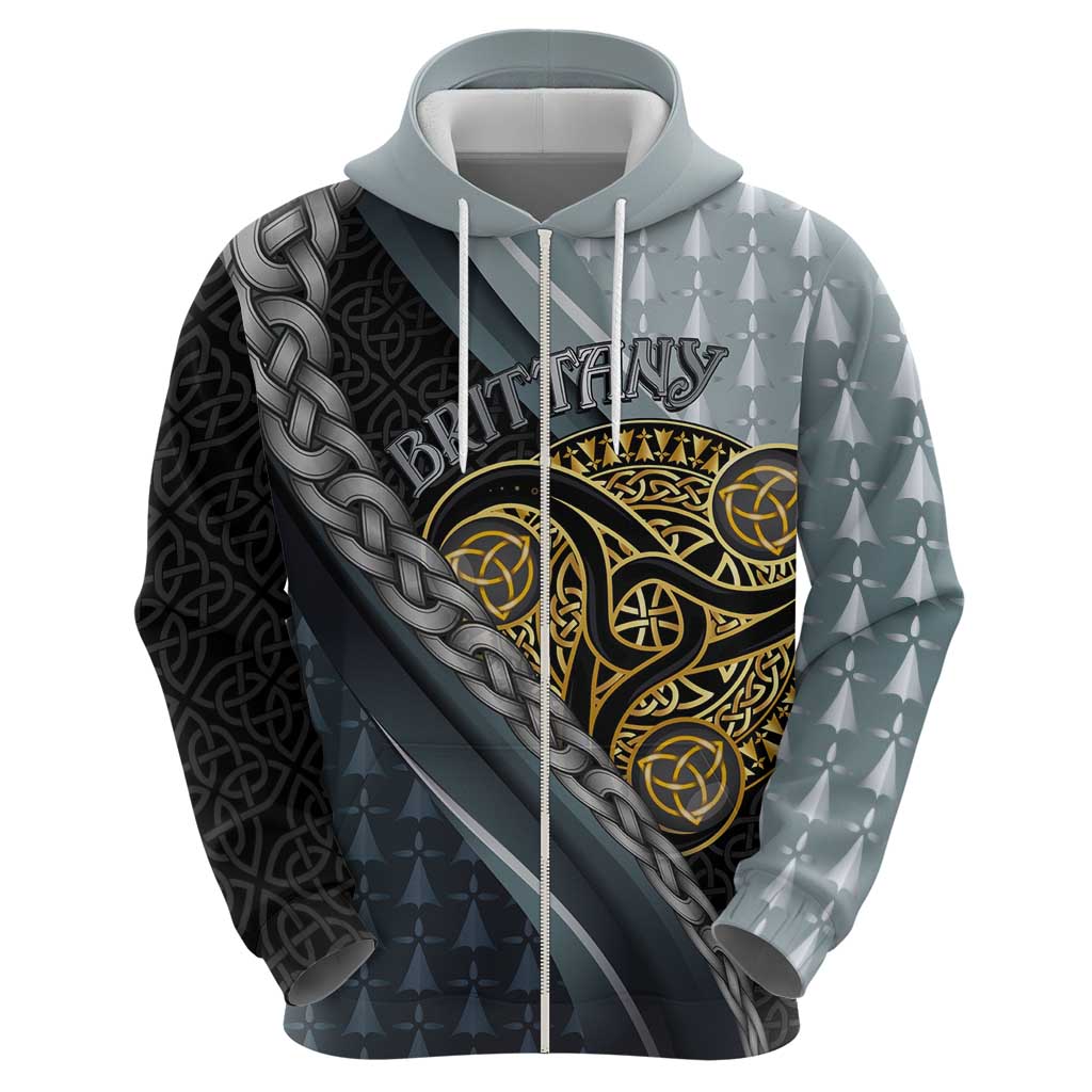 Brittany Triskele Celtic Zip Hoodie Silver and Gold Sporty Style - Wonder Print Shop