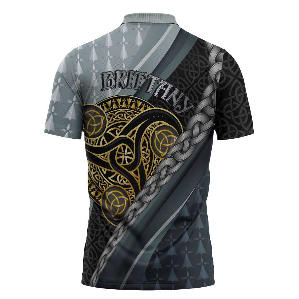 Brittany Triskele Celtic Zipper Polo Shirt Silver and Gold Sporty Style - Wonder Print Shop