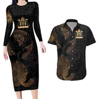 Cornwall Celtic-Chough and Knot Couples Matching Long Sleeve Bodycon Dress and Hawaiian Shirt - Wonder Print Shop