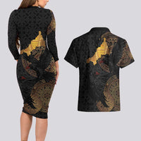 Cornwall Celtic-Chough and Knot Couples Matching Long Sleeve Bodycon Dress and Hawaiian Shirt - Wonder Print Shop