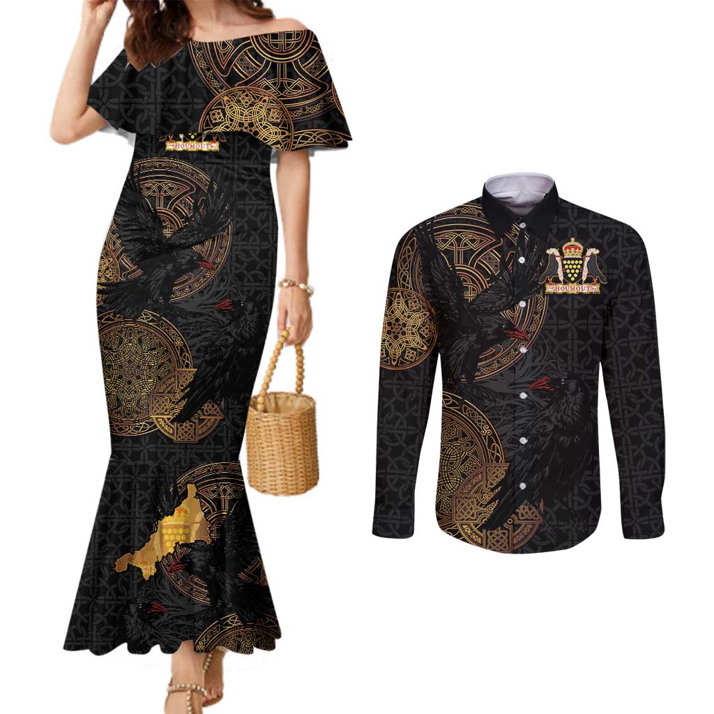 Cornwall Celtic-Chough and Knot Couples Matching Mermaid Dress and Long Sleeve Button Shirt - Wonder Print Shop