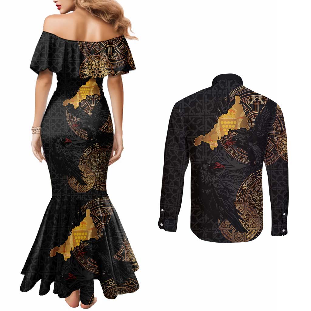 Cornwall Celtic-Chough and Knot Couples Matching Mermaid Dress and Long Sleeve Button Shirt - Wonder Print Shop