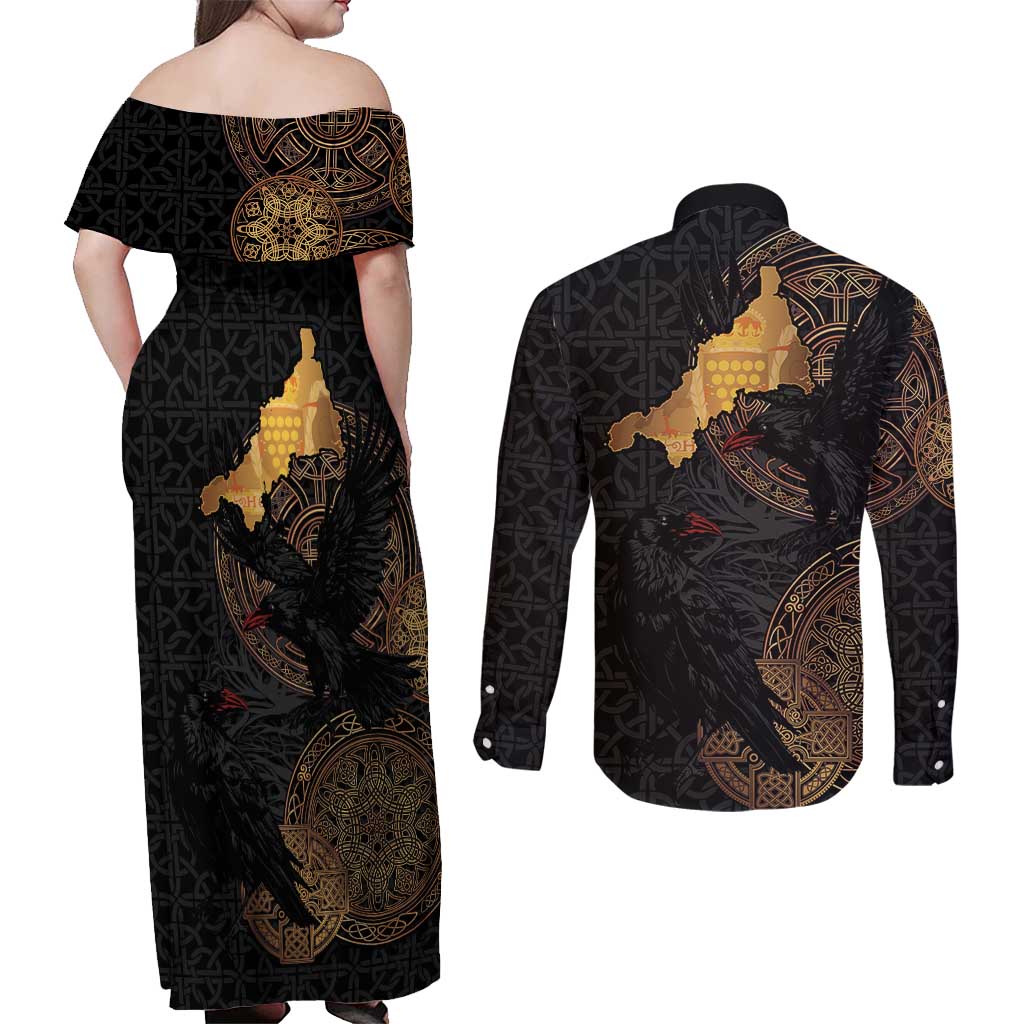 Cornwall Celtic-Chough and Knot Couples Matching Off Shoulder Maxi Dress and Long Sleeve Button Shirt - Wonder Print Shop